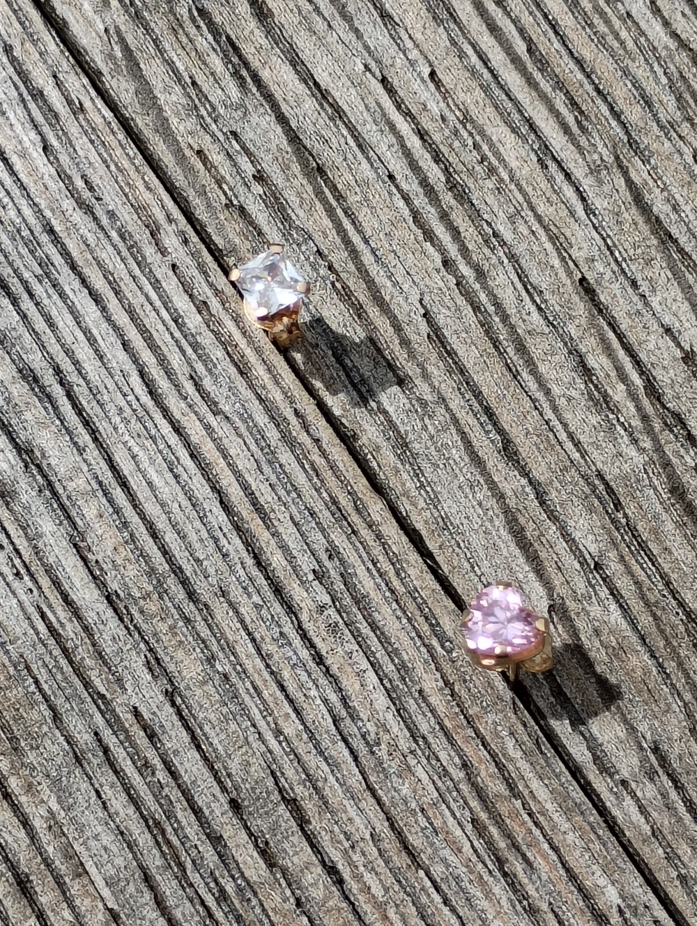 10k & 14k Yellow Gold White & Pink Cubic Zirconia Stud Earrings Square & Heart
